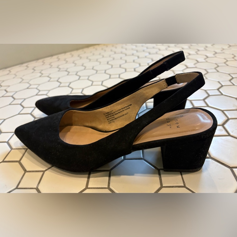 a new day Black Suede Block Heel Slingbacks